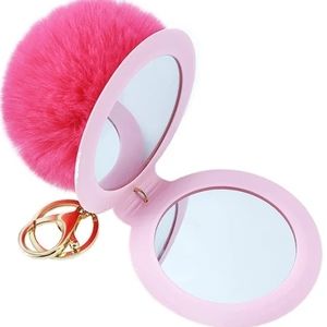 Cute Puff Ball with Mirror KeyChain